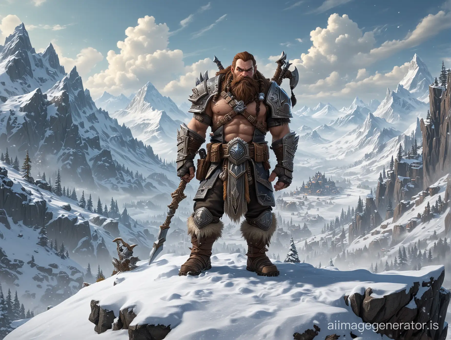 Dwarf Hunter in Snowy Mountain Landscape World of Warcraft Fan Art | AI ...