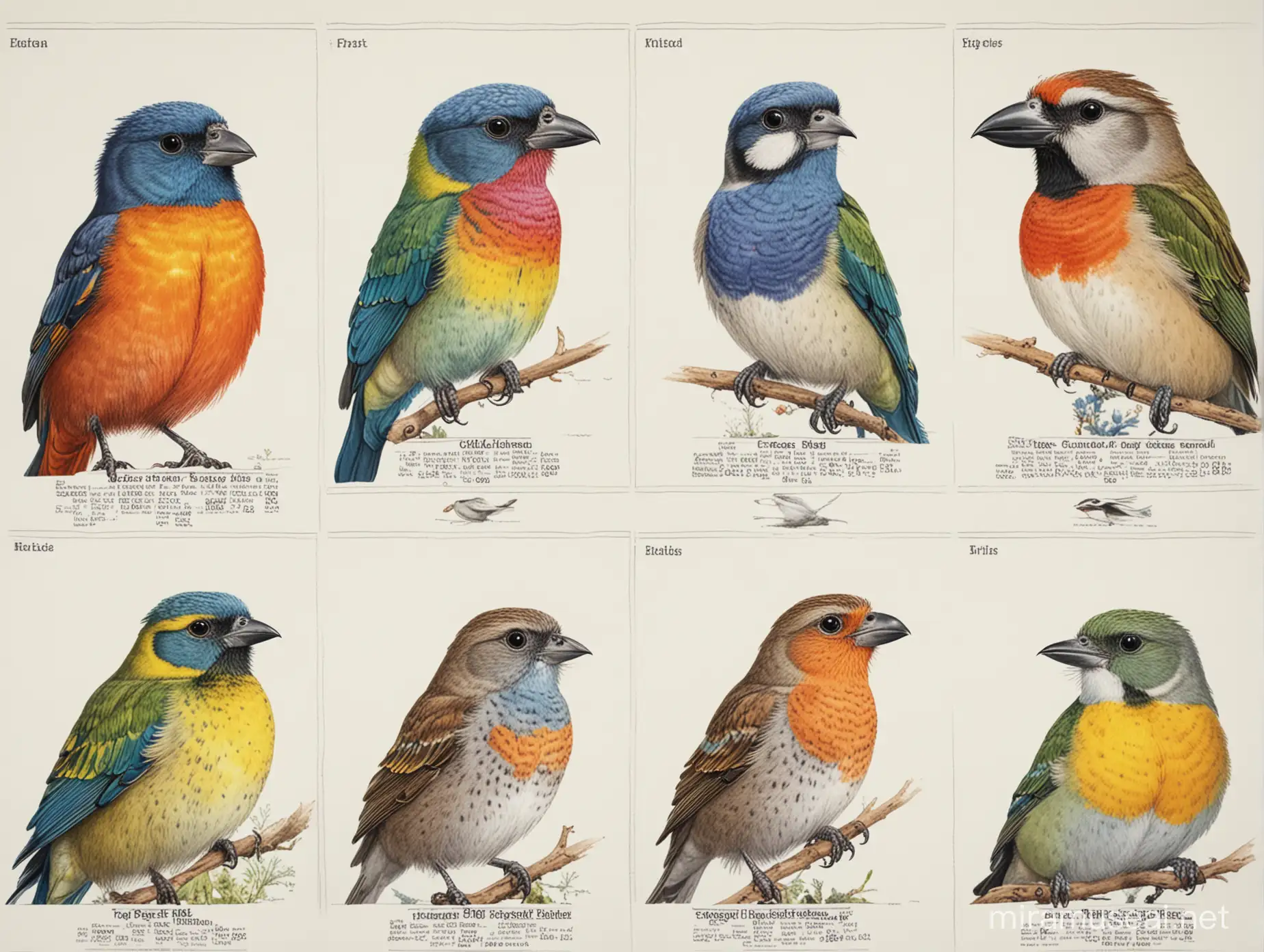 Vibrant Avian Species Showcase on a Colorful Poster