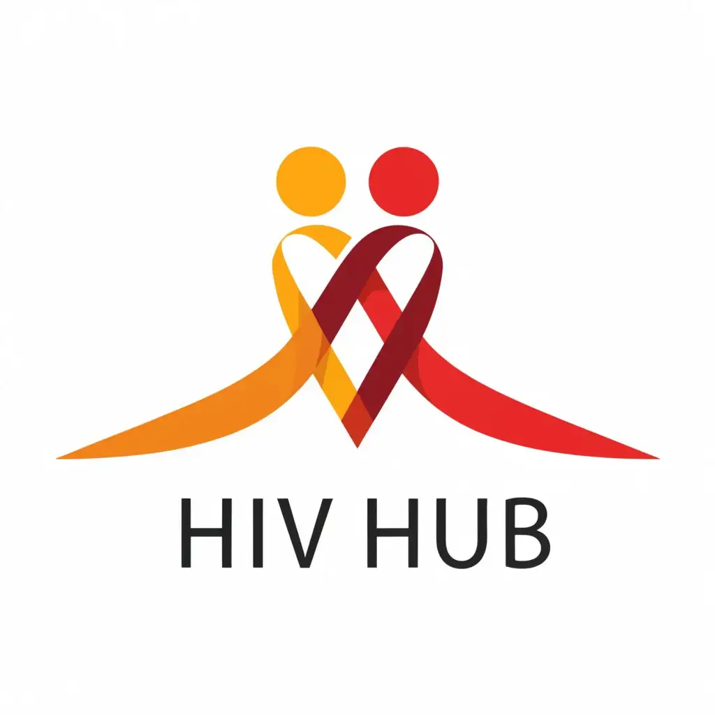 a logo design,with the text "HIV  Hub", main symbol:two persons hugging with red ribbon around them,Moderate,clear background