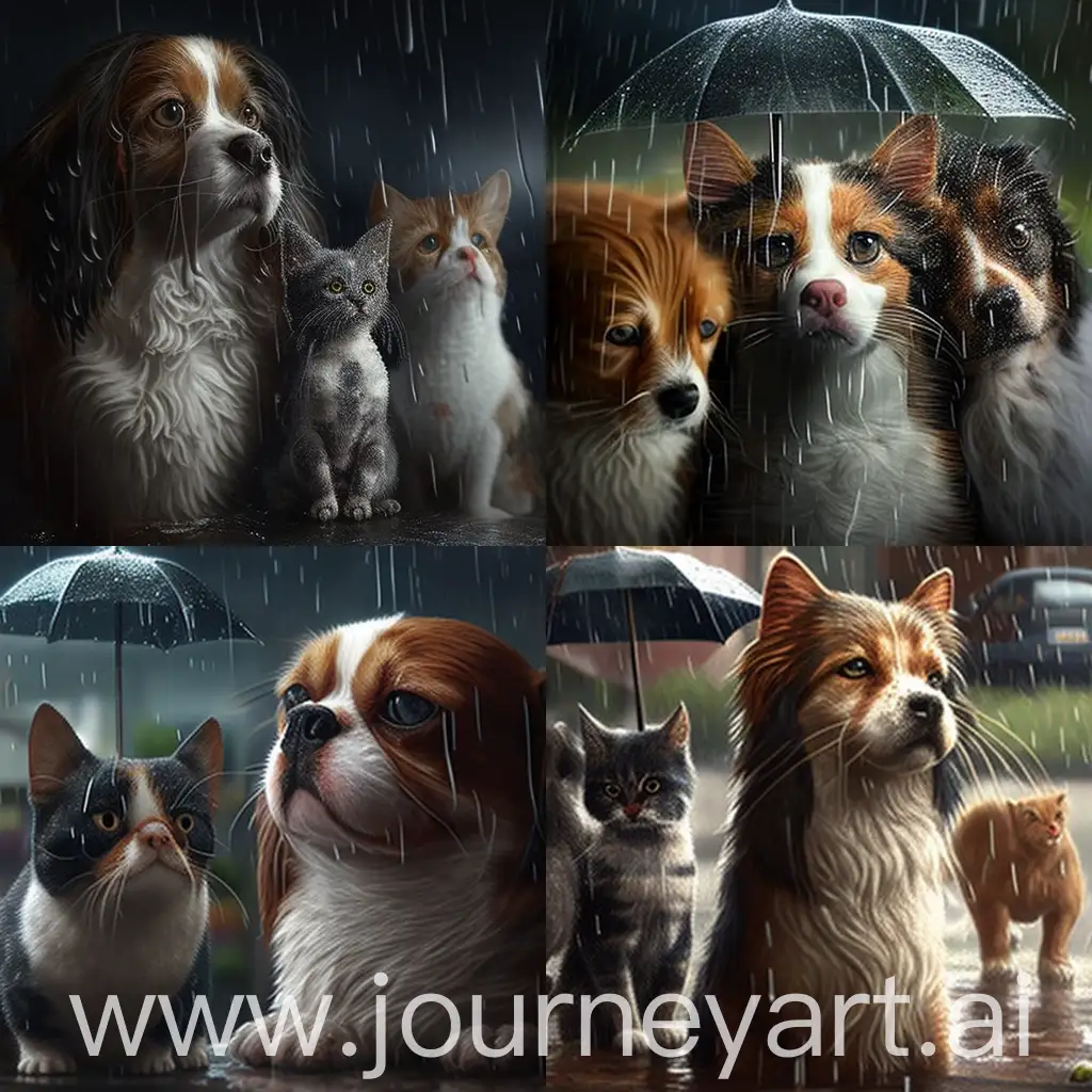 Whimsical-Rain-of-Cats-and-Dogs-Art