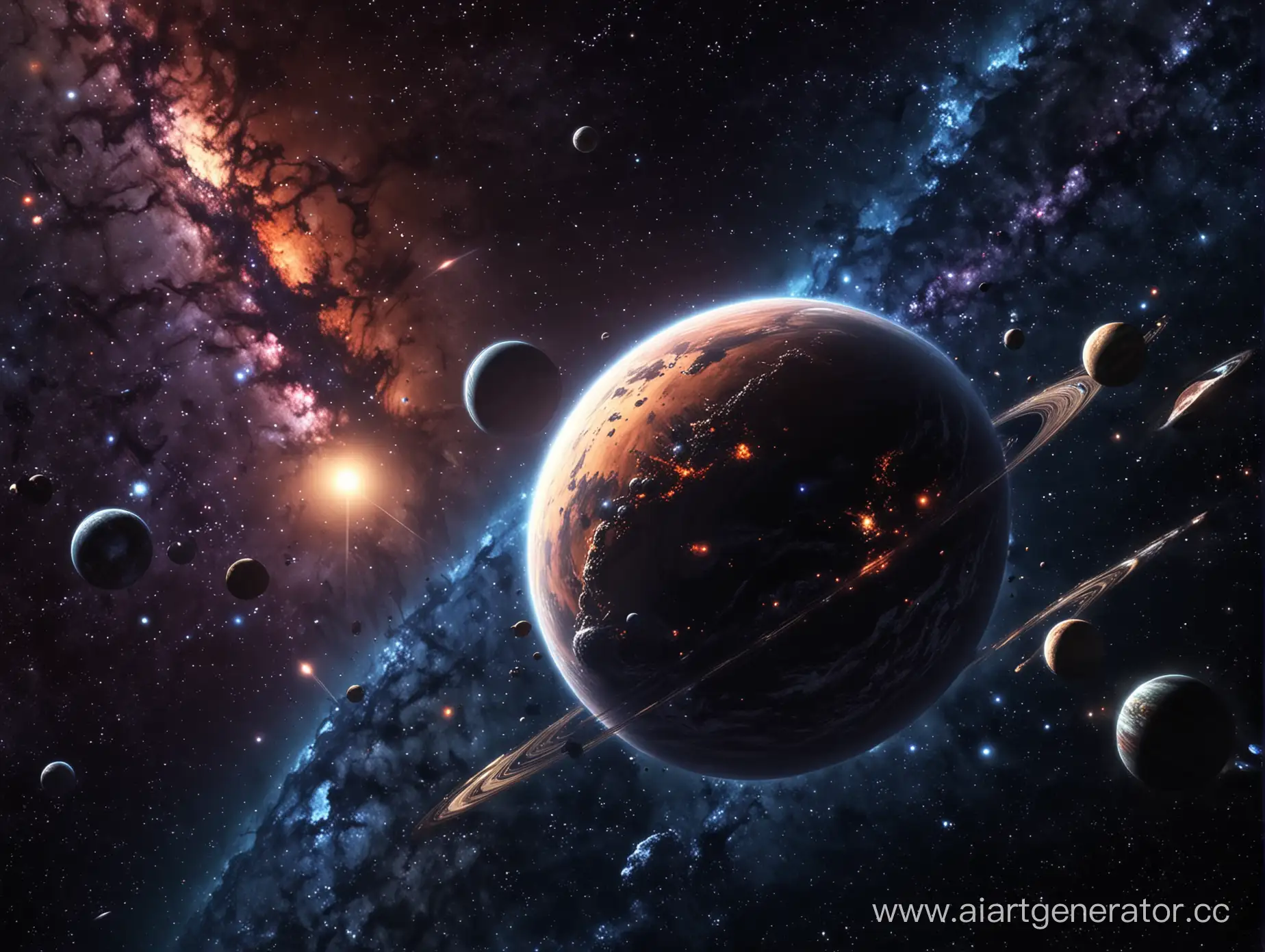 Планета, на фоне звёзд, планет и галактик, стиль аниме, 8k 