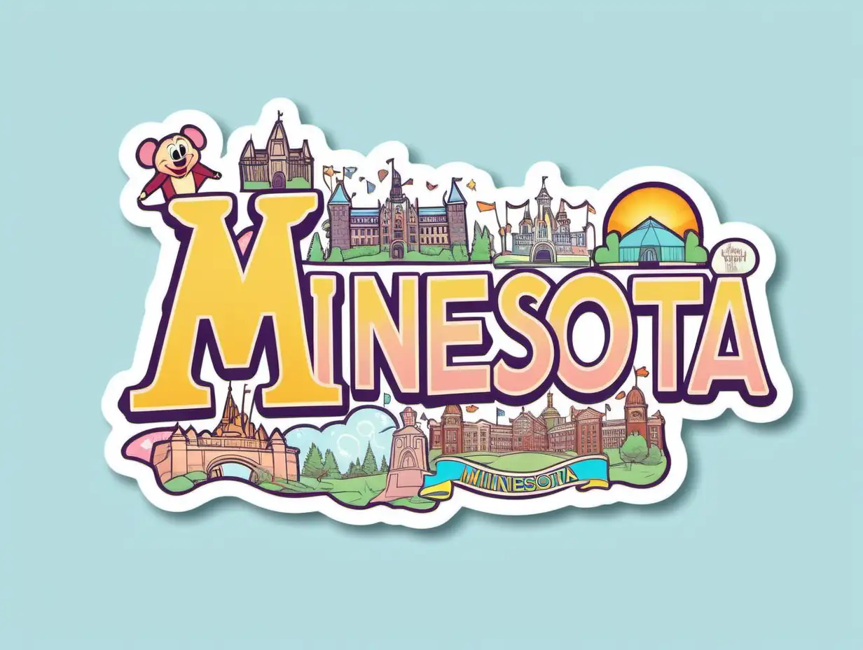 Cheerful Minnesota Names Sticker in Pastel Disney Style