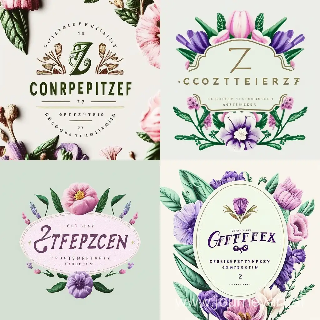 the confectionery's logo, a font stylized as vegetation, reflect the floral theme,
 Include a marshmallow image in the center of the logo, stylized as a flower bud or framed with plant elements,
The color palette is fresh and bright using green pink or purple, reflect the natural aesthetics and sweetness of confectionery, the name "Zefir garden", white background, minimal, flat