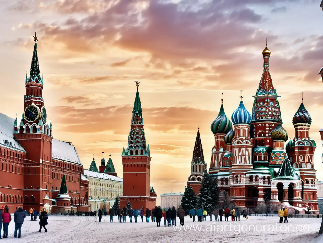 Iconic-Moscow-Landmarks-Red-Square-Saint-Basils-Cathedral-and-Kremlin