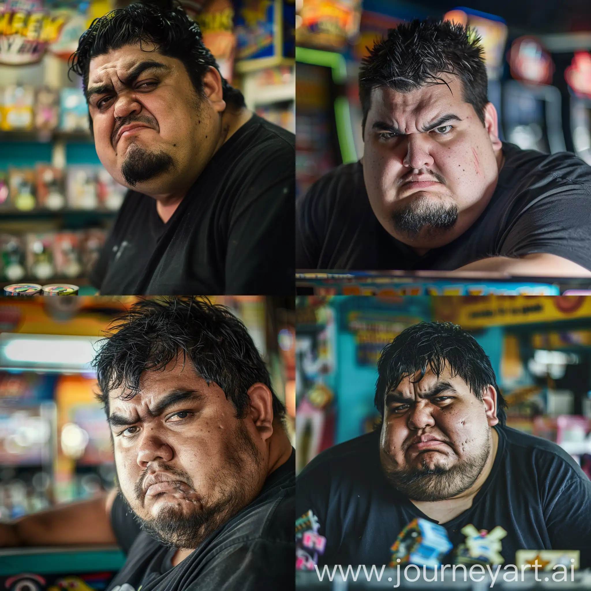 Intense-Arcade-Attendant-with-Squinting-Stare