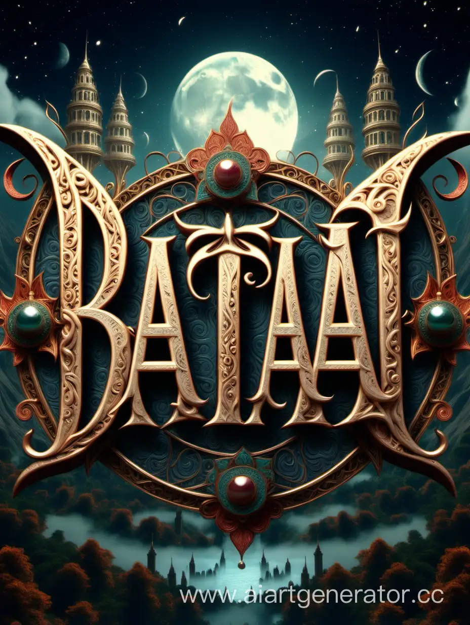 Слово БАТАЯ, в мистическом и фантазийном стиле с красивыми рамками в диджитал стиле в 4к и ультра качестве детализации.