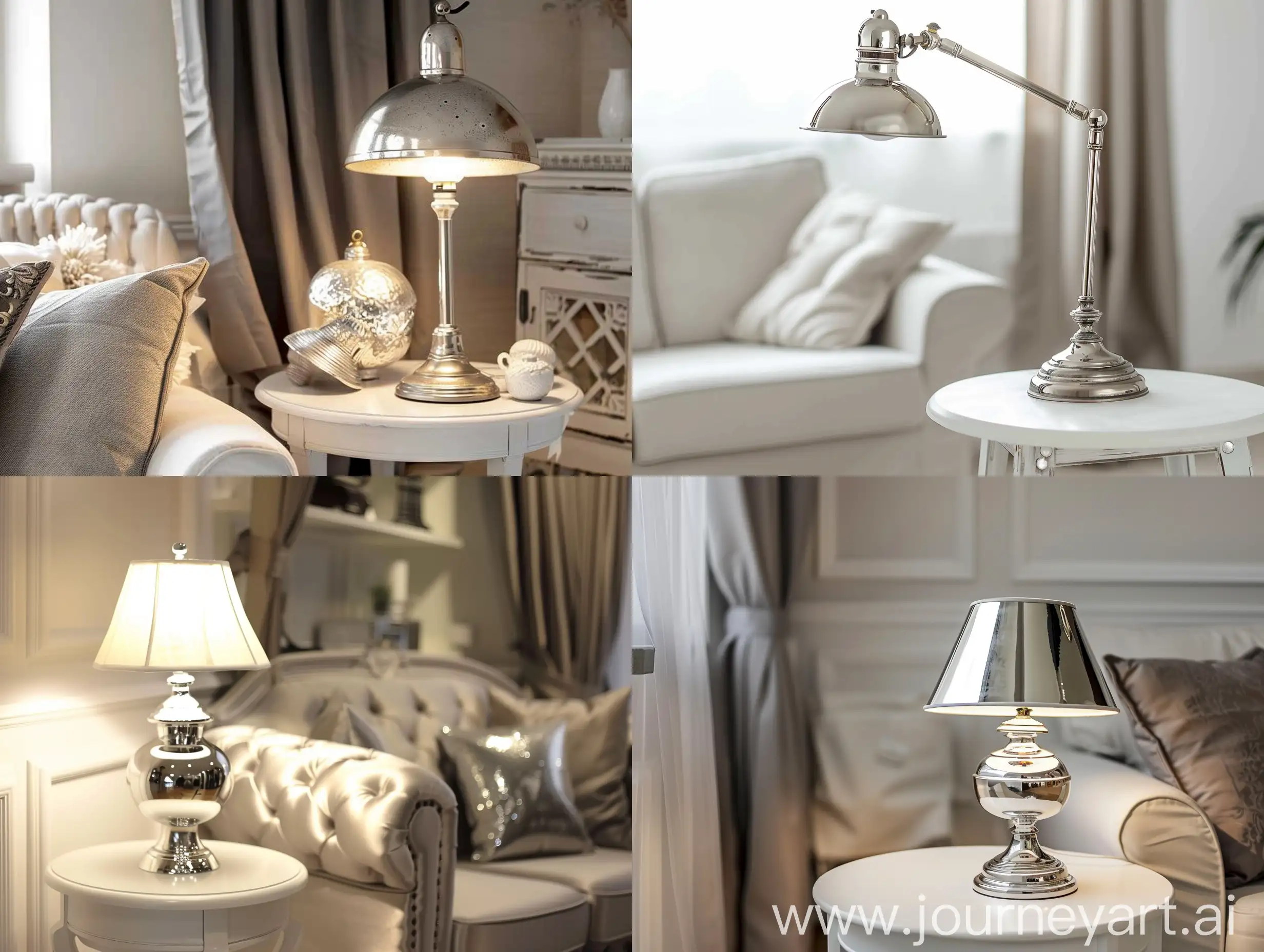 Vintage-Silver-Lamp-Adorning-White-Table-in-Cozy-Living-Room-Interior