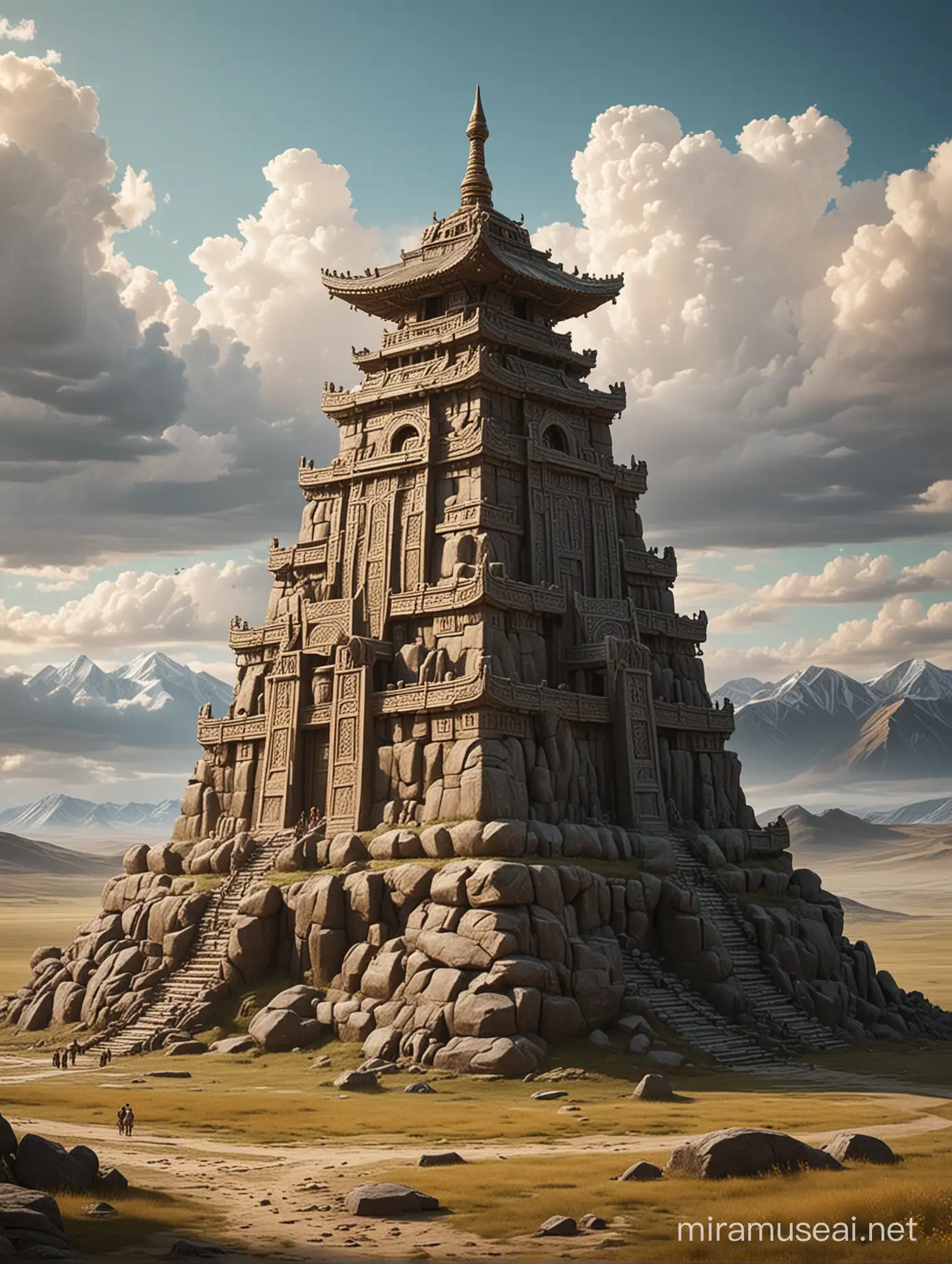 make imaginary ancient monument inspired by Mongolian.  