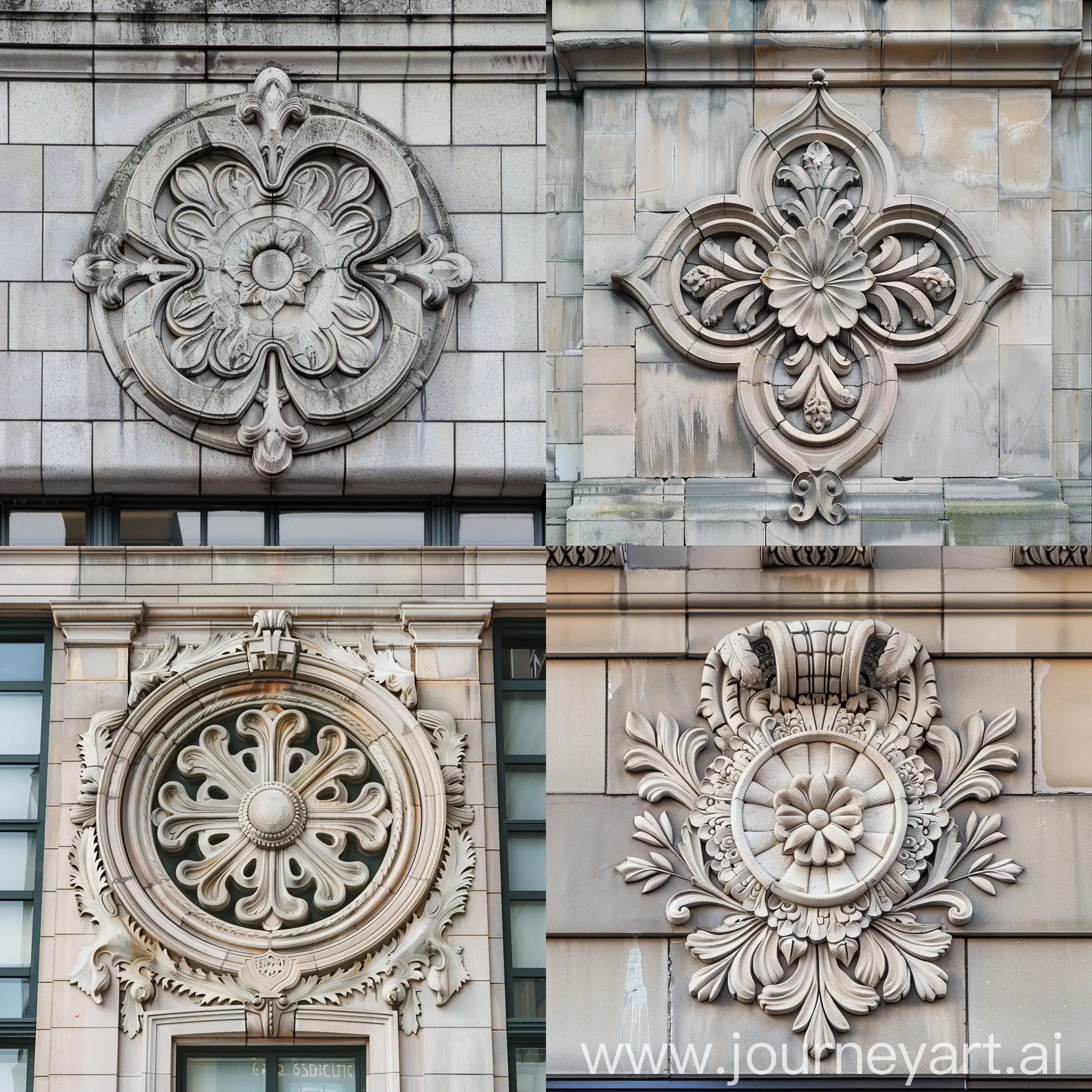 Baroque-Patterned-Stone-Architectural-Rosette-on-Train-Station-Facade