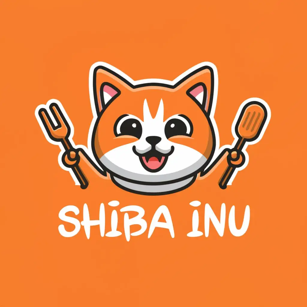 a logo design,with the text 'saba', main symbol:Logo Design For face of orange cat inspired by shiba logo with fork and spoon in hands that look smile and fat in Vibrant Colors,Moderate,clear background