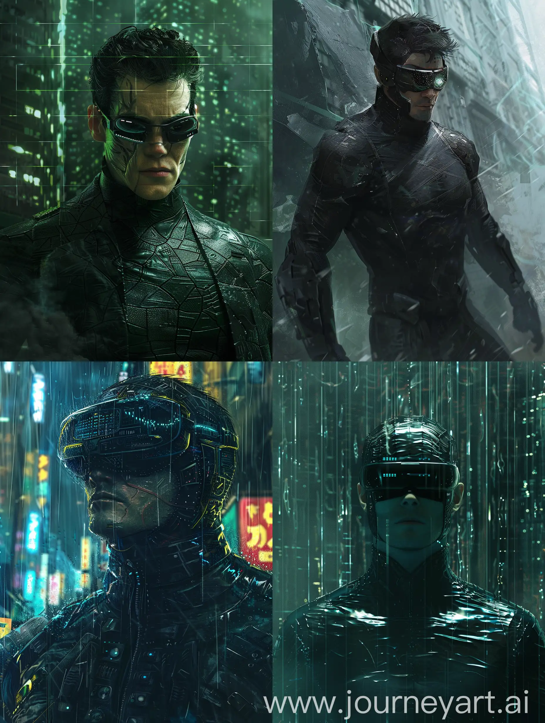 Prompt: You inhabit a dystopian world where reality is but an illusion. Donning your chameleon-like black suit, you're a crucial piece in the resistance against oppressive machines. With superhuman abilities and augmented reality glasses integrated into your attire, you dive into the Matrix, where you confront powerful agents and challenges that defy the very notion of reality. In a race against time, you must uncover the truth behind the Matrix and free humanity before it's too late. v4