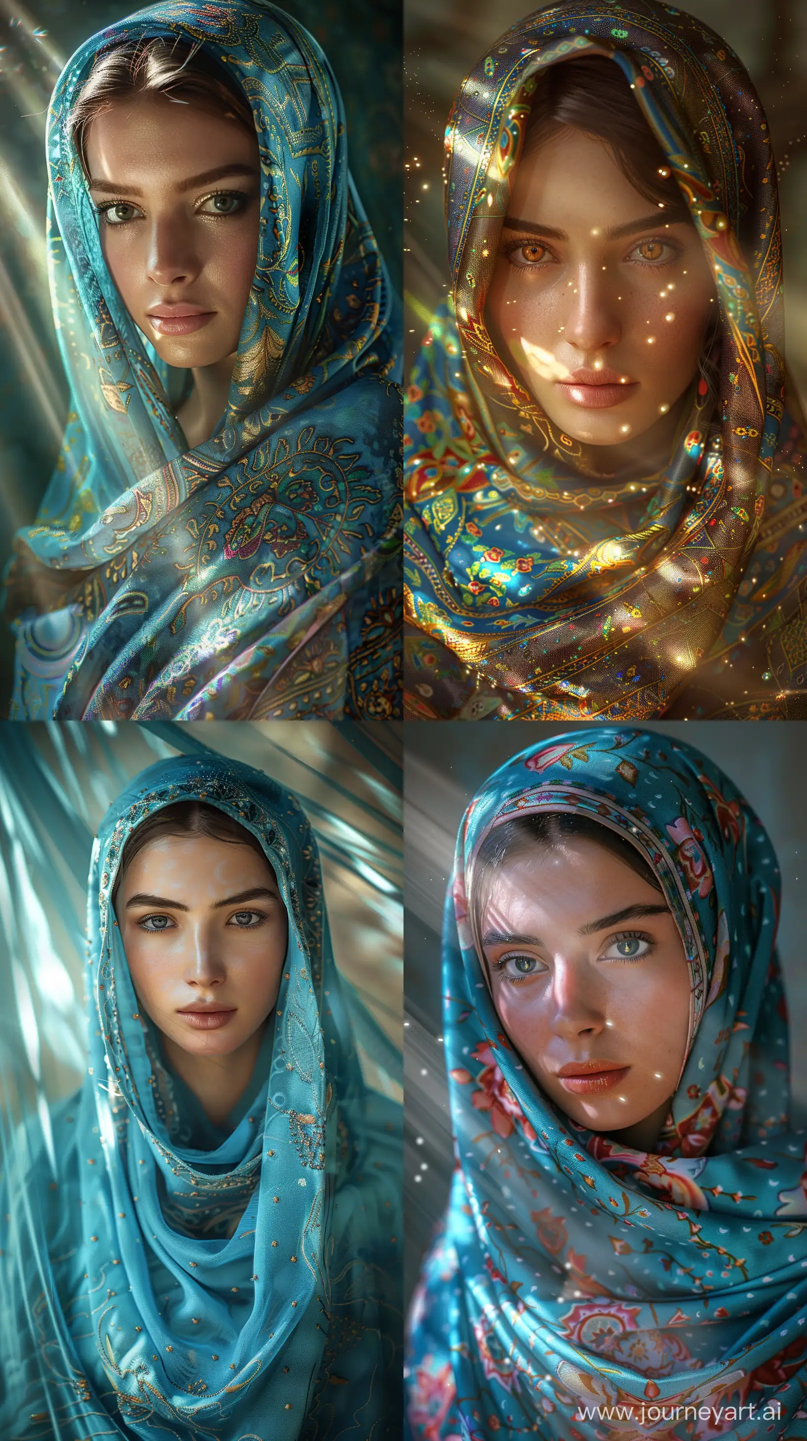 very beautiful stern woman without makeup headscarf Kisui Rosh Tajikistan national dresses for women represent the richness and diversity of the culture of this country. These dresses are made masterpiece of beauty, impeccable style, professional  photo, high fashion, surrealism, 64k, 20mm lens,1/180s, f 2.8, ISO 100 ultra detailed, fairy lighting, photorealistic, bright colors, volumetric rays of light, hdr. --ar 9:16 --v 6