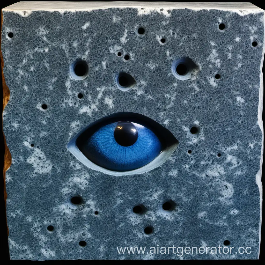 The granite block is blue in color, about waist-high. Huge dark blue eyes-plates.