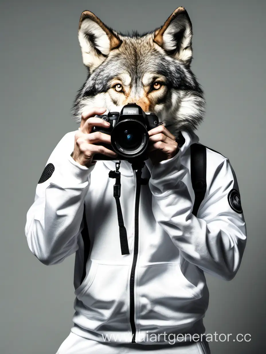 Фотограф волк в спортивной одежде 