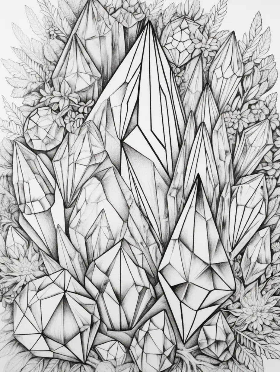 Mesmerizing Crystal Tangle Art Coloring Page for Relaxation and Creativity