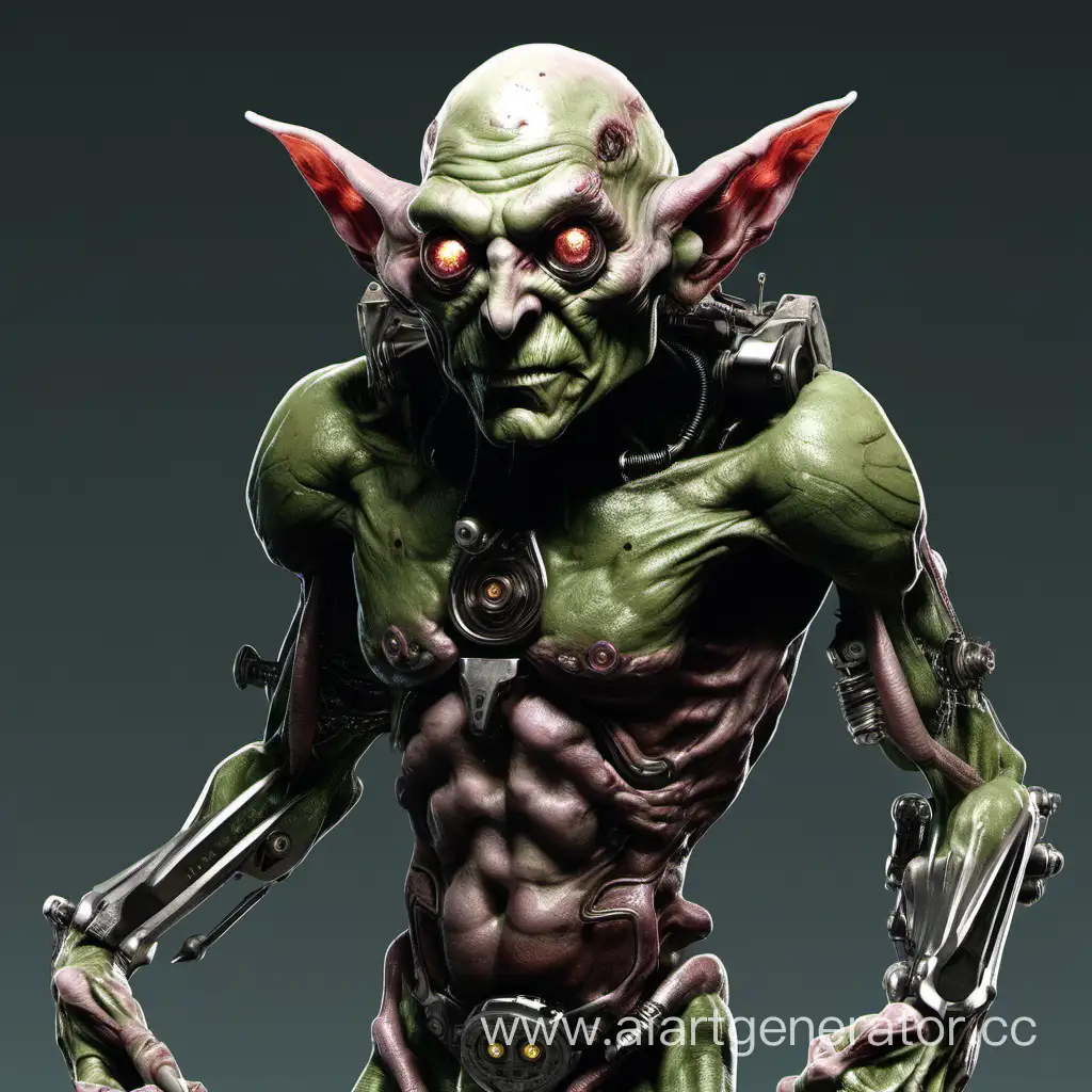 Goblin-cyborg with all his flesh replaced by implants