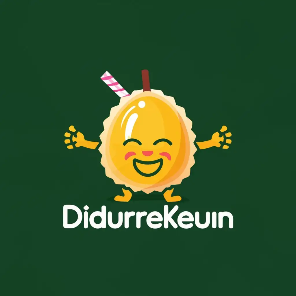 a logo design,with the text "didurenkeun", main symbol:durian, drink, face,Moderate,clear background