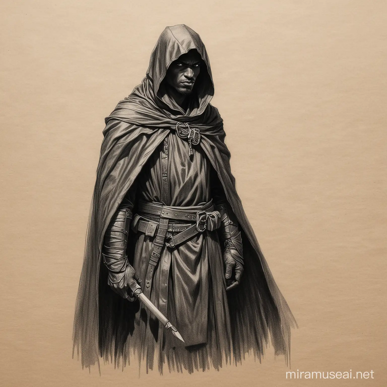 Fantasy Character Sketch BlackRobed Wanderer with Pencil Drawing