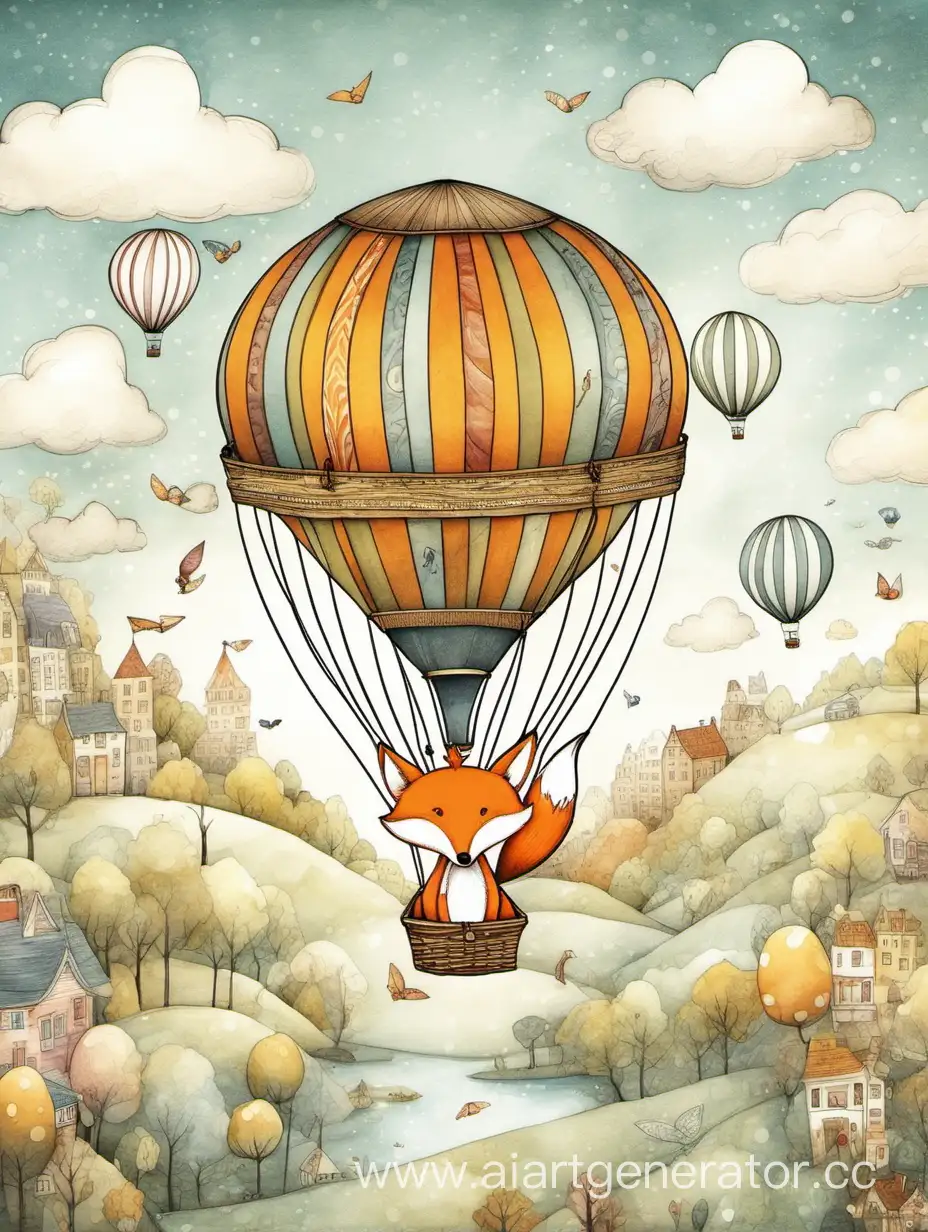 лисичка летит на воздушном шаре