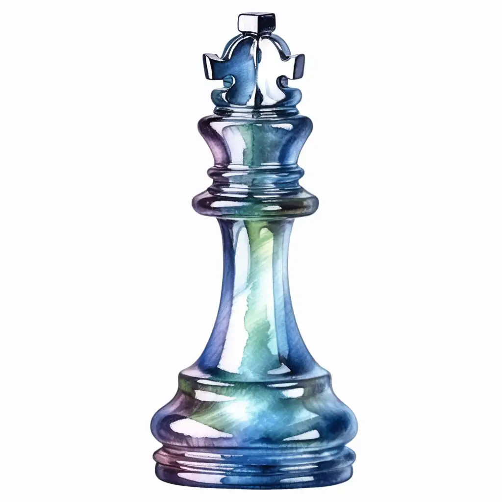 isolated old chess piece made of glass, watercolor drawing, no background