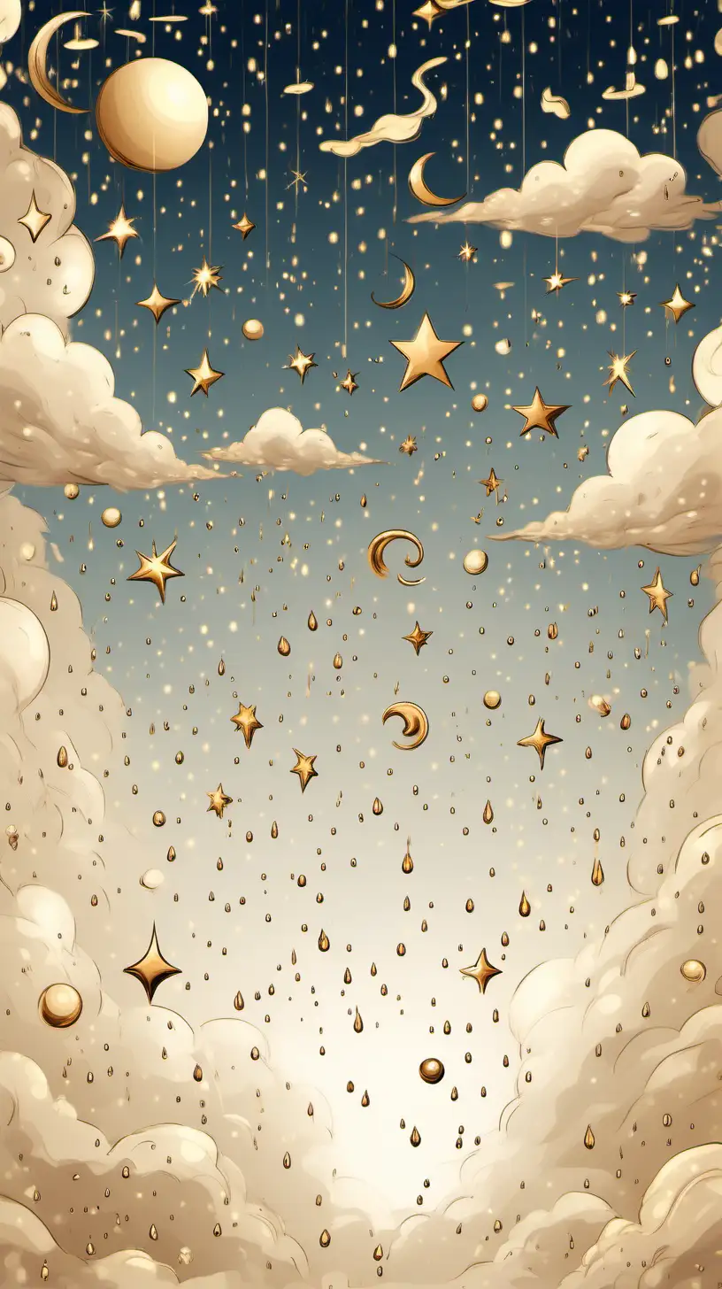 Celestial Rain Realistic Sky with Astrological Symbols in Light Beige
