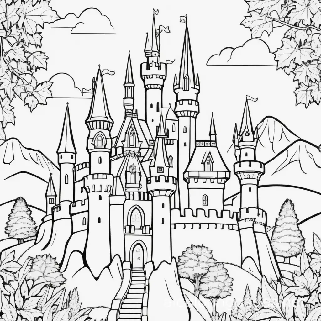 Enchanting-Fairy-Tale-Castle-Coloring-Page-for-Kids-Intricate-Turrets-and-Vines