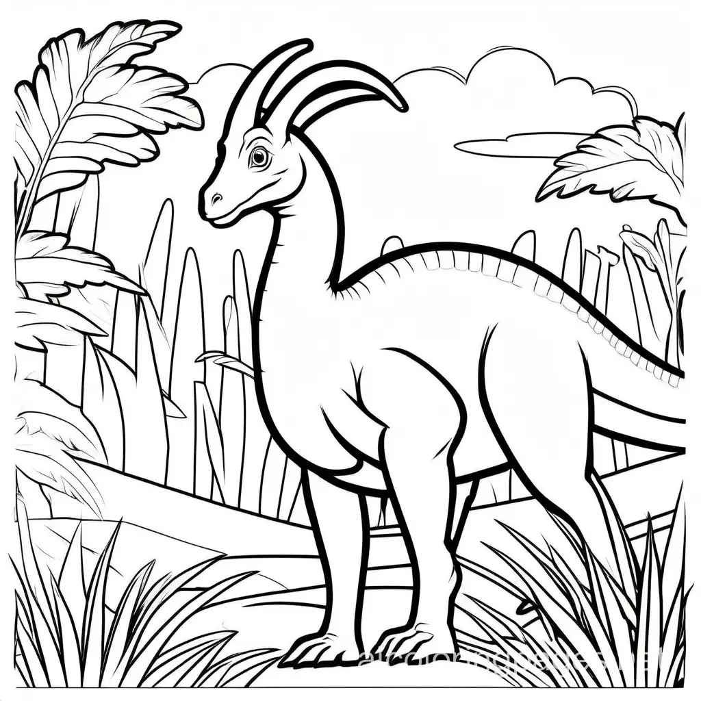 Simple-Parasaurolophus-Coloring-Page-for-Kids-Black-and-White-Line-Art-on-White-Background
