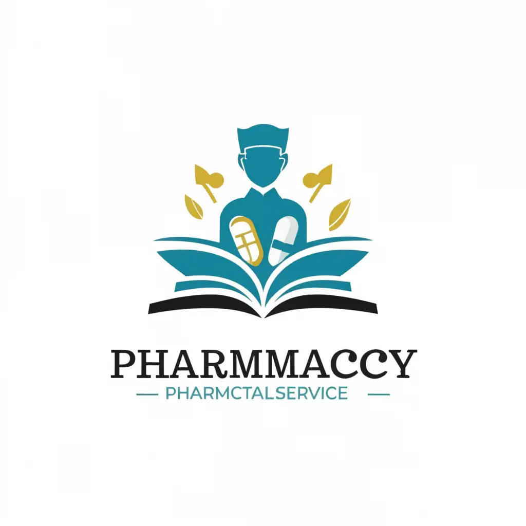 a logo design,with the text "100 years of pharmaceutical service", main symbol:pharmacy, tablets, capsule, leaflet, pharmacist on the book, clear background,Minimalistic,clear background