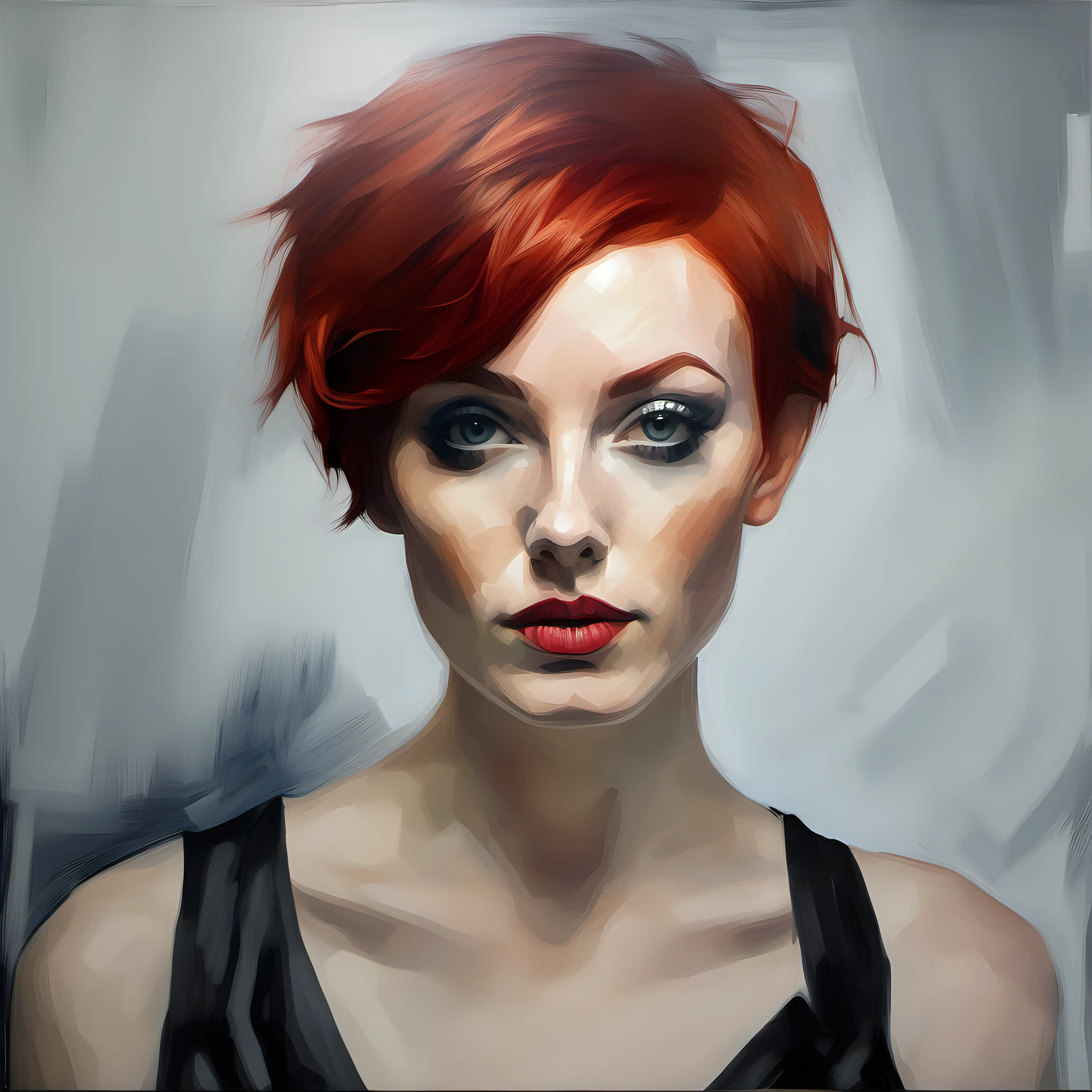 Vibrant Portrait of a Confident Young Woman with Short Red Hair and Full Makeup
