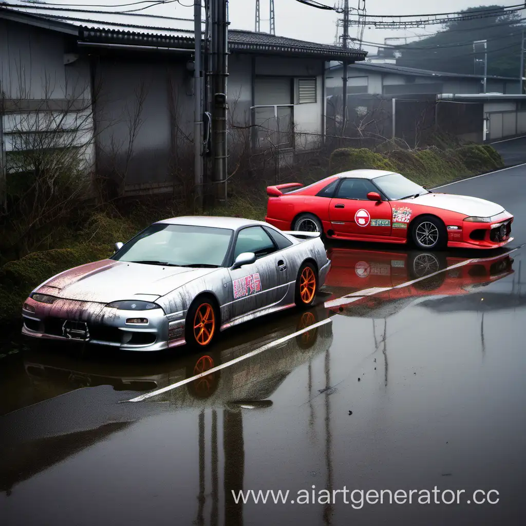 Японские спортивные машины дрифтуют под кислотным дождём без вывесок