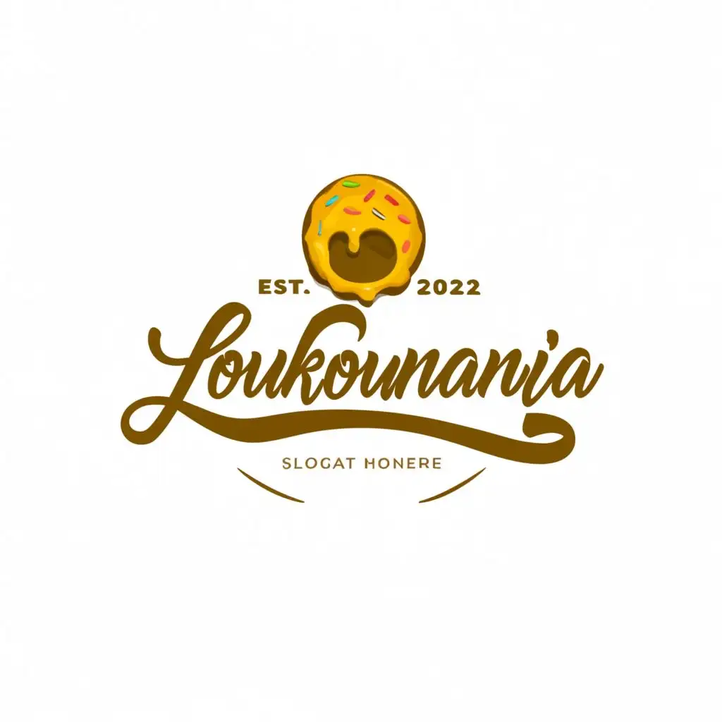 LOGO-Design-for-Loukoumania-Golden-Donut-Ball-with-Dripping-Honey-and-Clean-Aesthetic-for-the-Restaurant-Industry