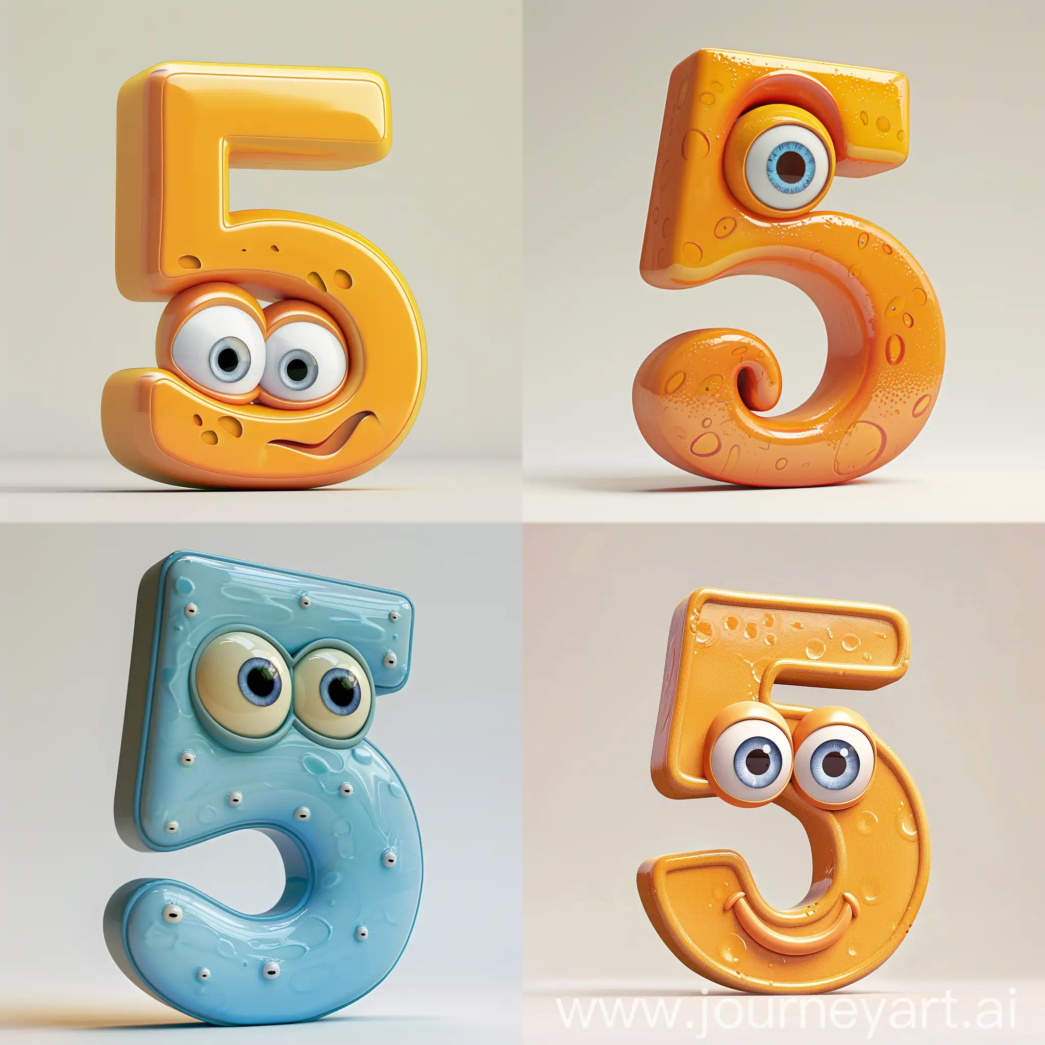 цифра пять  вид сбоку большими глазами симметричный анимация pixar на светлом фоне

