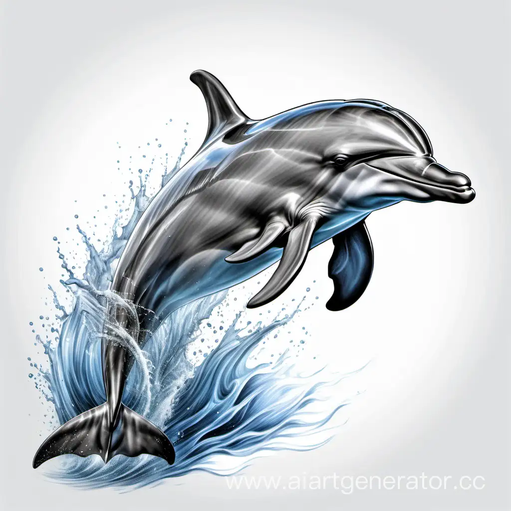Реалистичный максимально детализированный рисунок высокого качества как фото дельфина азовка на белом фоне с элементами природы в стиле карандашной графики и анимализма