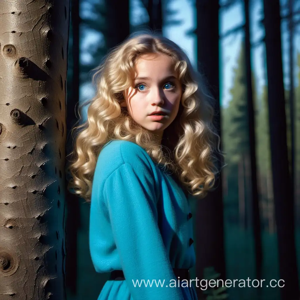 Fearful-Blonde-Girl-Listening-in-Taiga-Forest-20th-Century-Mystery