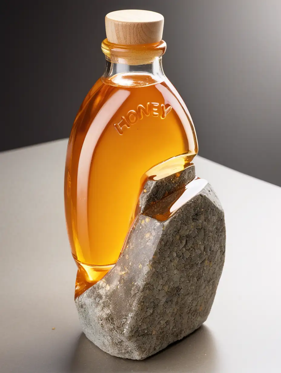 honey bottle merged with soild rock surface





