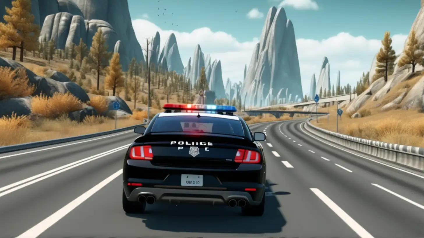 Dynamic Black Police Car Racing Through Scenic Highway in 3D Android Game