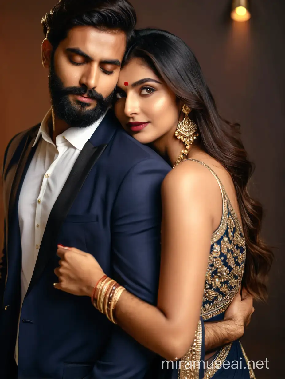 Embracing Indian Beauty European Couple in Saree with Stylish Beard