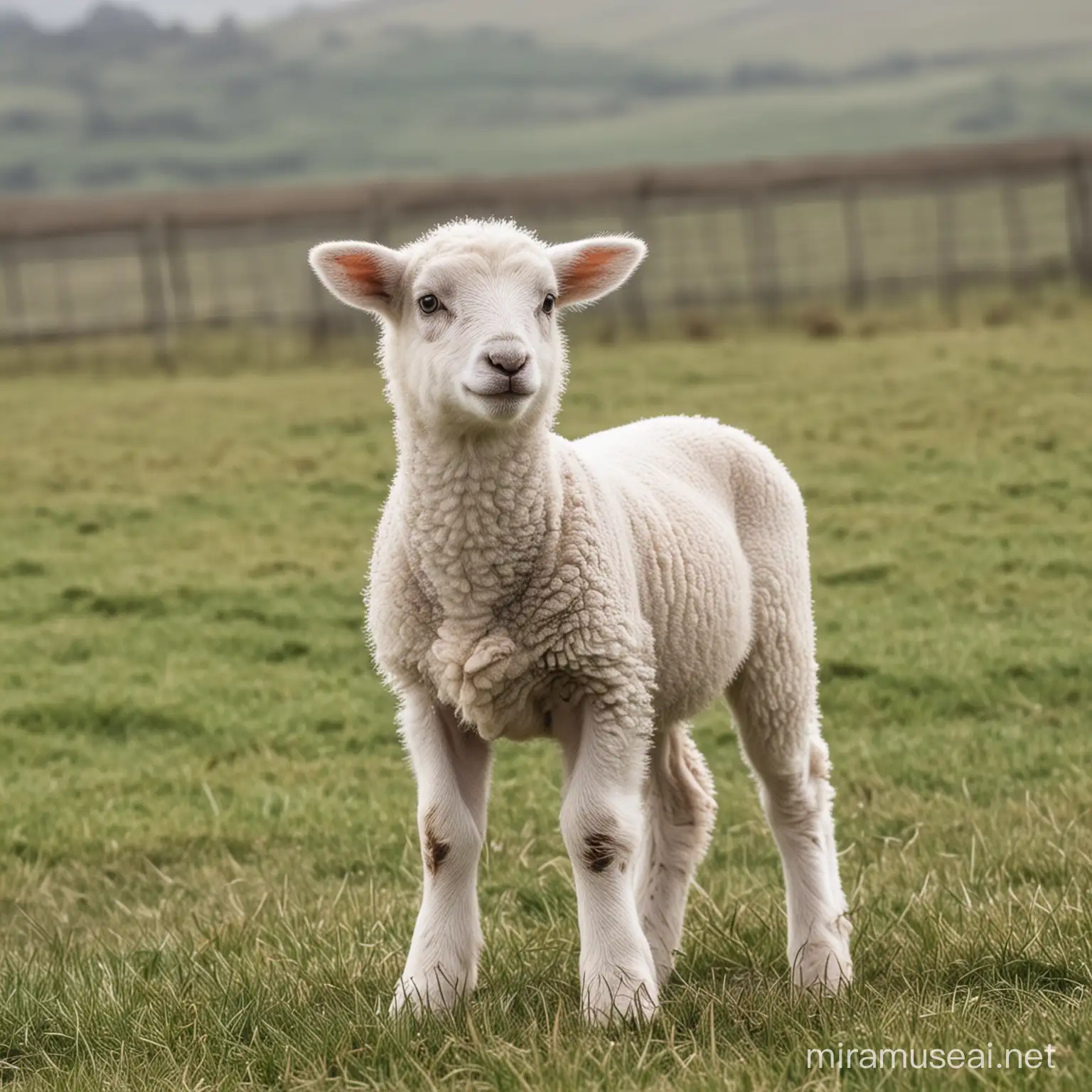 A LAMB STANDING OUTDOORS. IN A CANON 750D 50MM. ONE-THIRD WHITESPACE