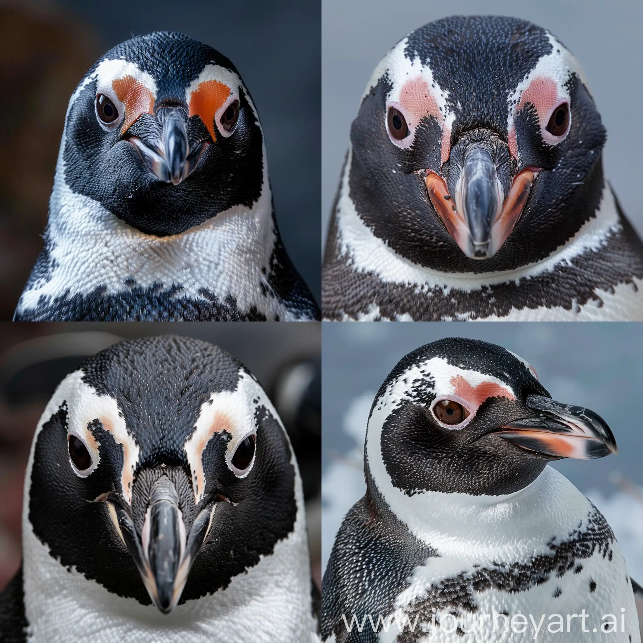 Close-up portrait of a penguin's face.