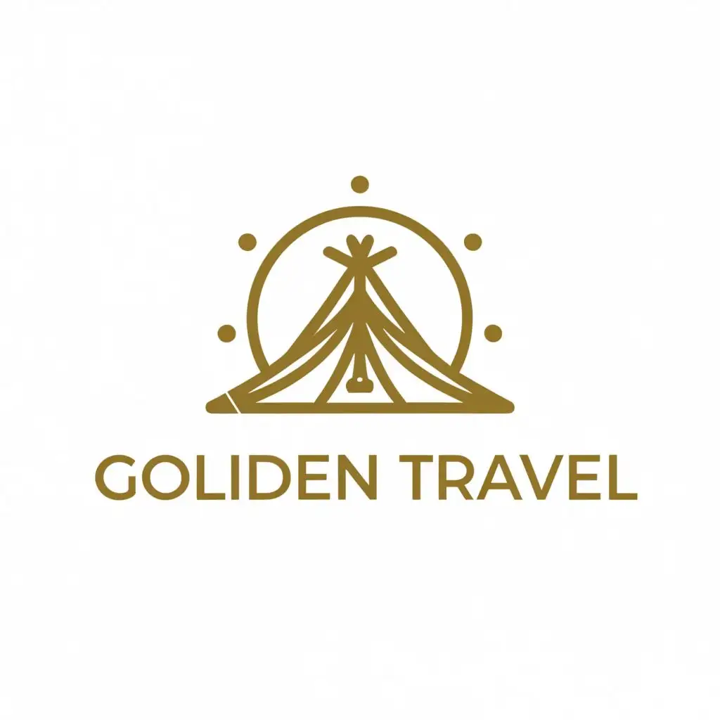 LOGO-Design-For-Golden-Travel-Elegant-Golden-Tent-Emblem-for-Travel-Industry