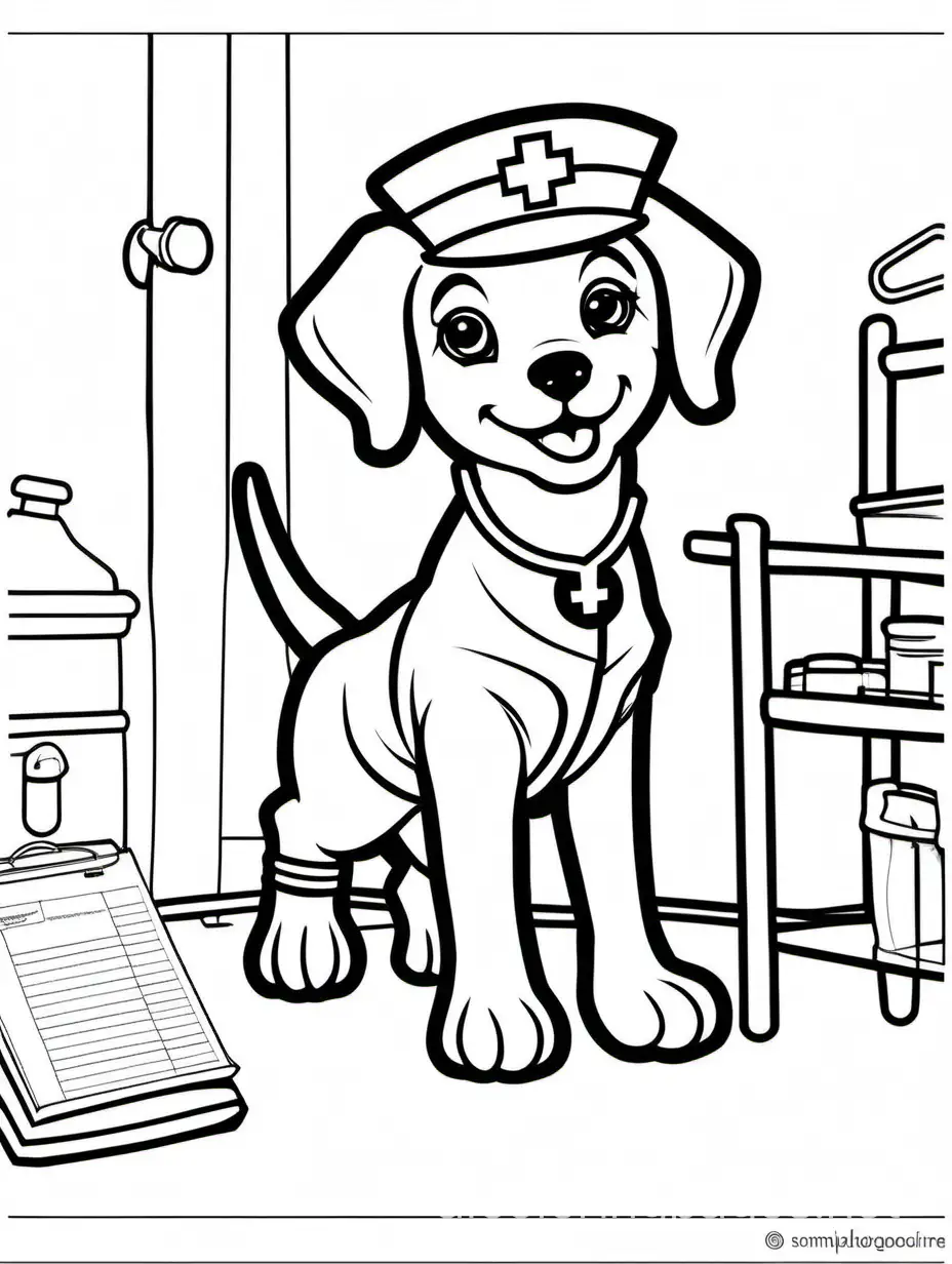 Adorable-Puppy-Nurse-Coloring-Page-with-Ample-White-Space