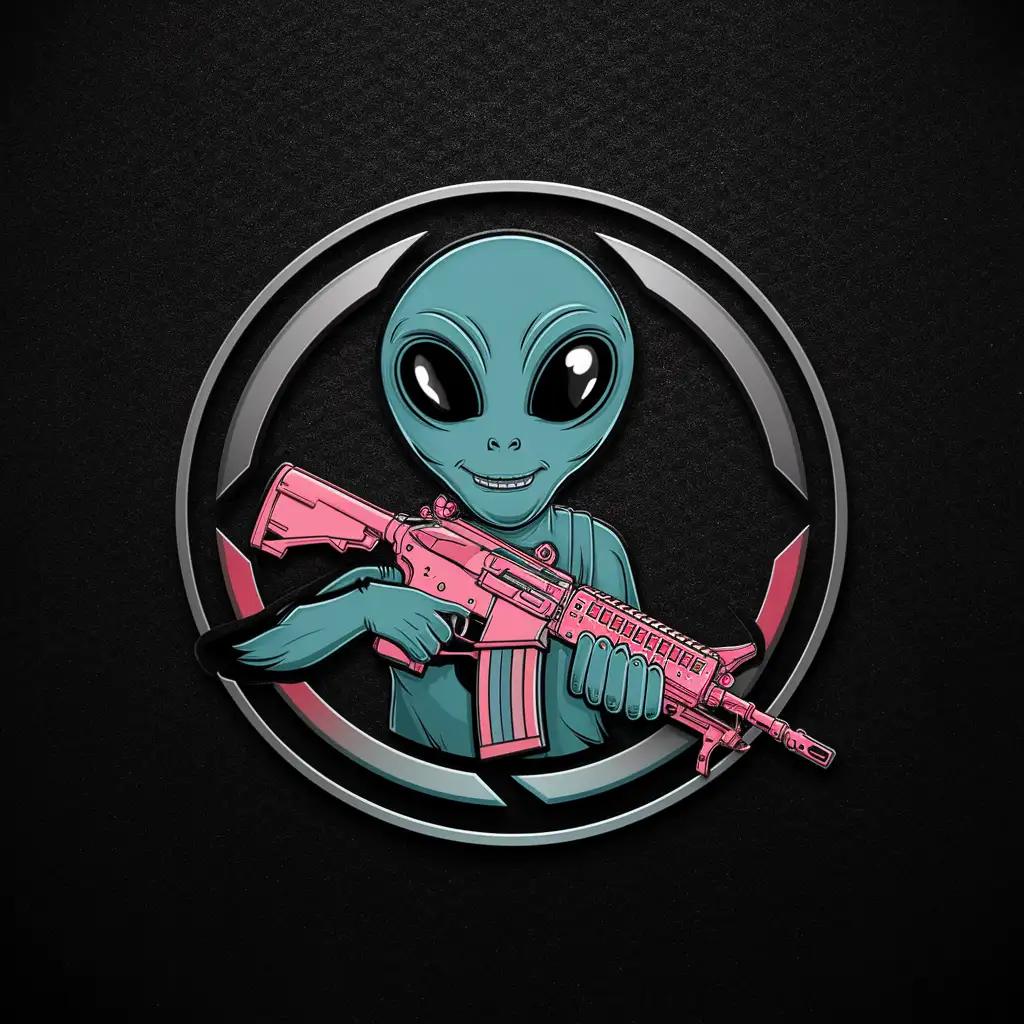 Circular Emblem Alien Holding AR15 Rifle