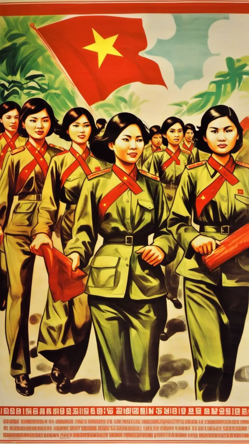poster for "Vietnamese youth are moving forward under the leadership of the Communist Party." with women figures