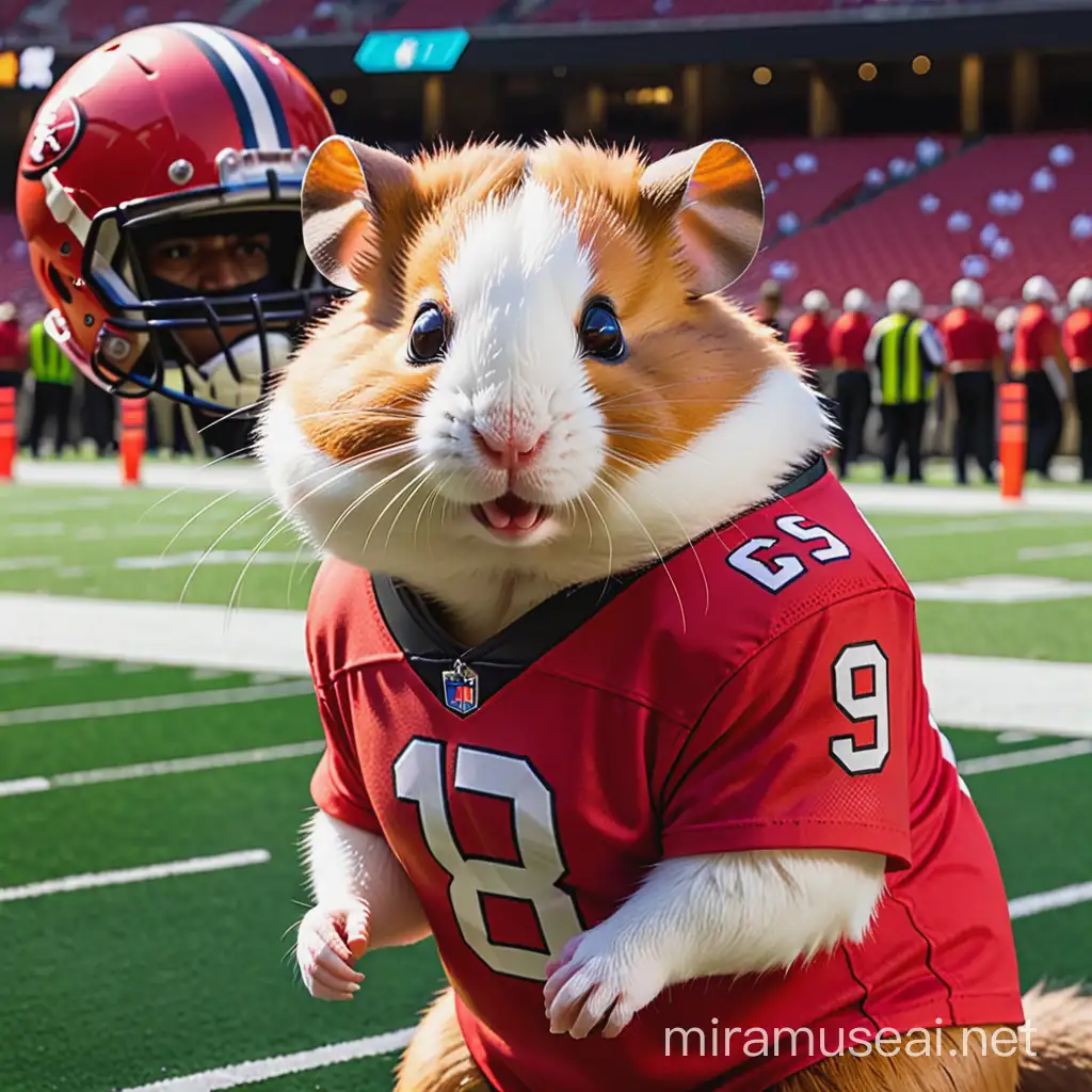 Red Hamster NFL Player Wearing TShirt and Helmet