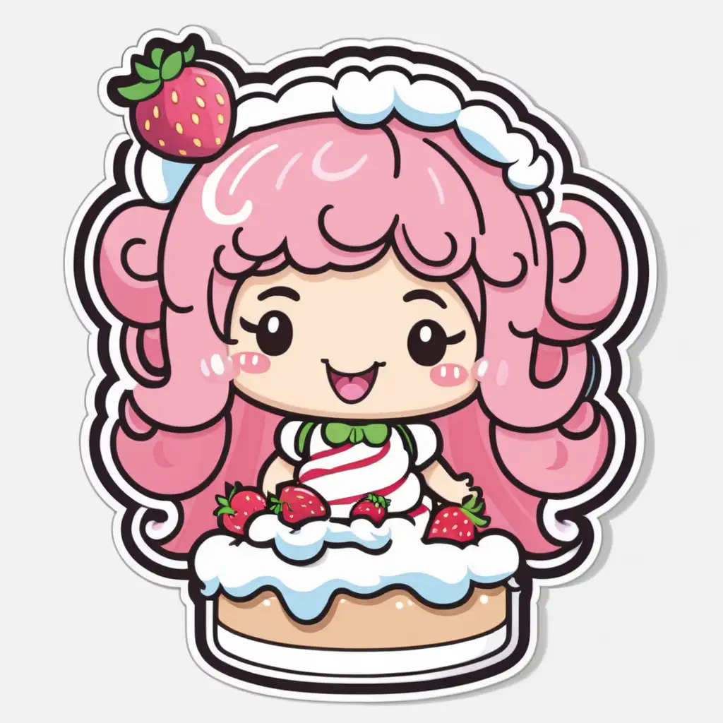 KAWAII Strawberry Shortcake Sticker with Whipped Cream Hair
