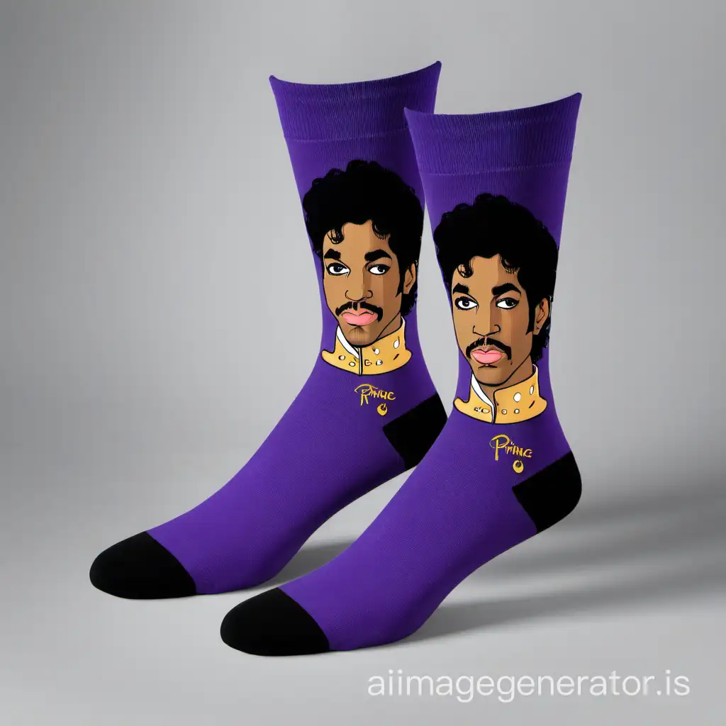A pair of Prince socks with his face on them