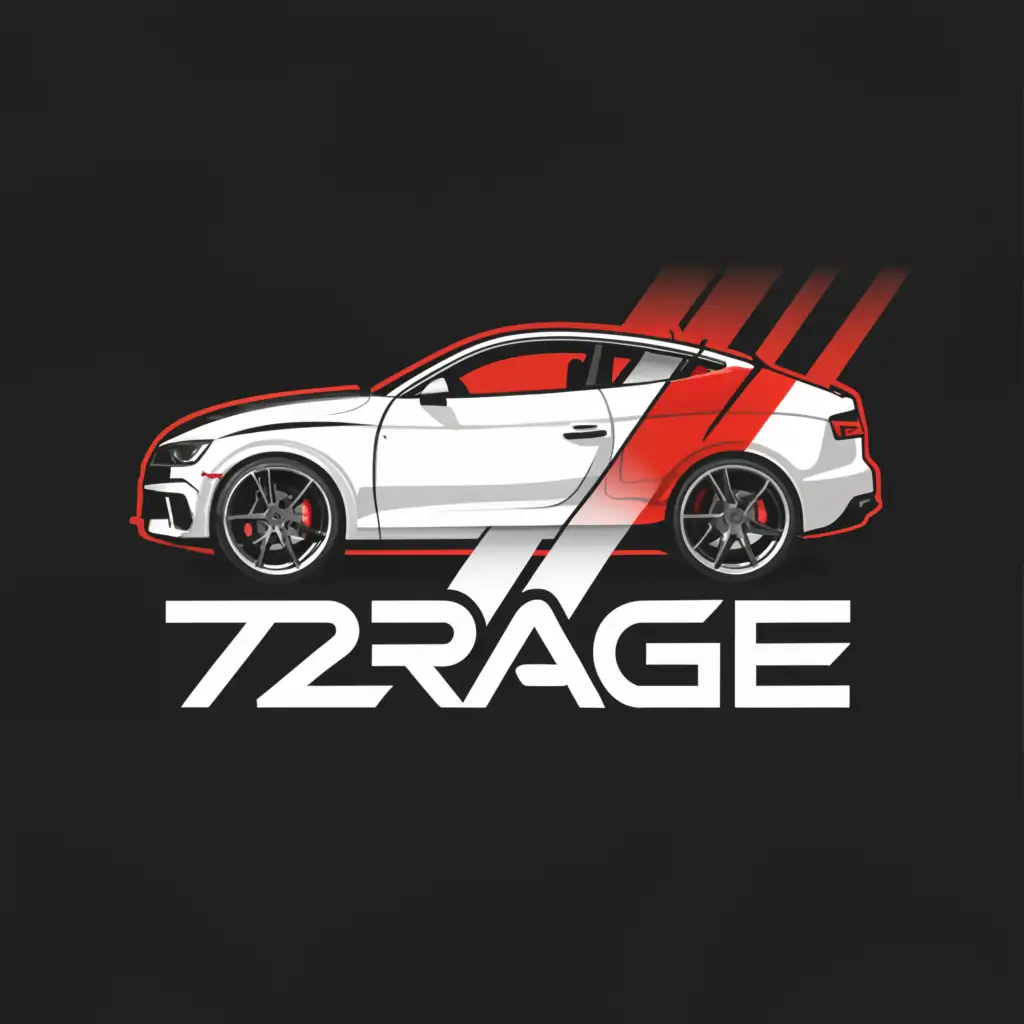 a logo design,with the text "72RAGE", main symbol:Audi rs5 car,Minimalistic,clear background