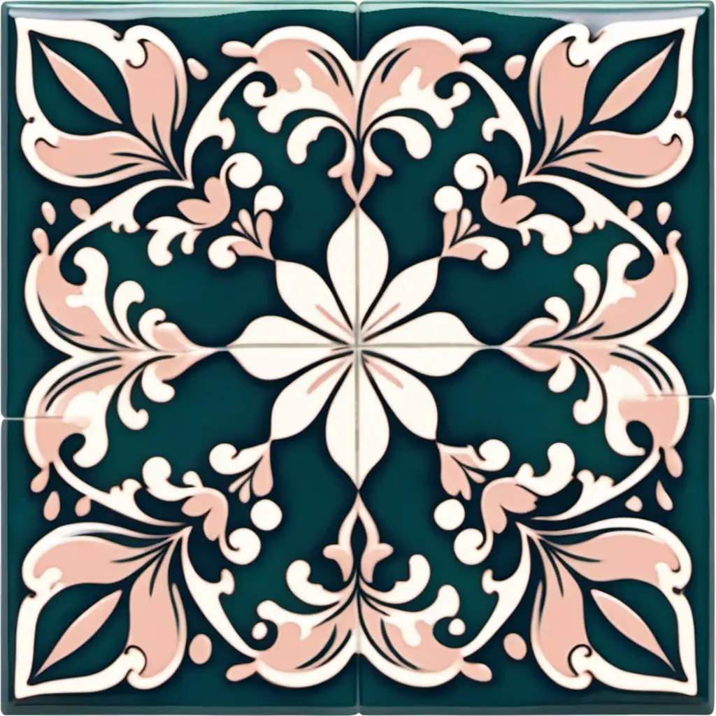 Elegant Portuguese Dark Teal and Blush Tile Design