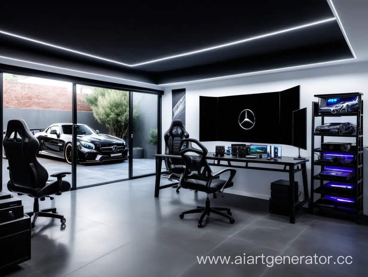 Modern-Architectural-Designers-Room-with-Gaming-Console-and-Luxury-Car-Garage