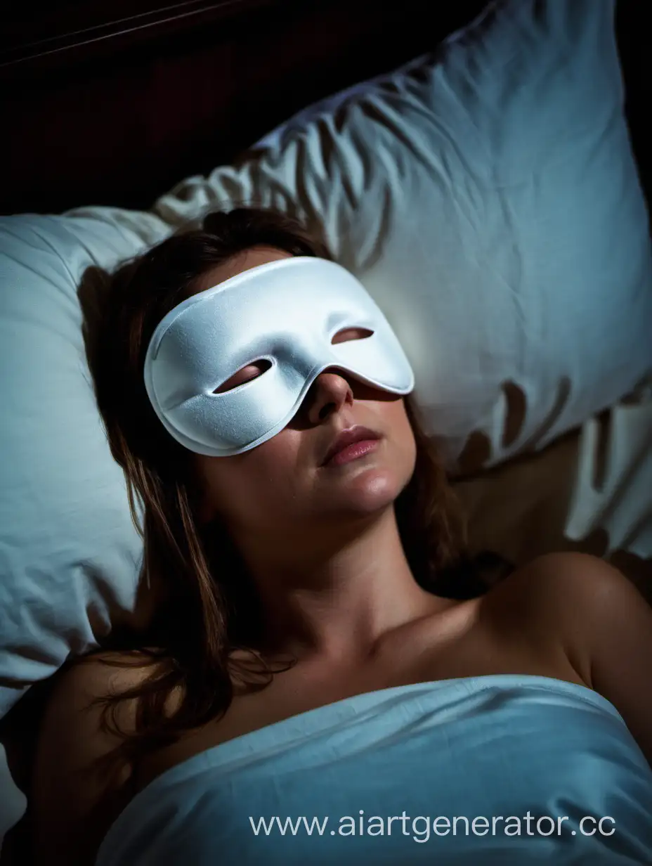 ночью женщина спит в маске для сна